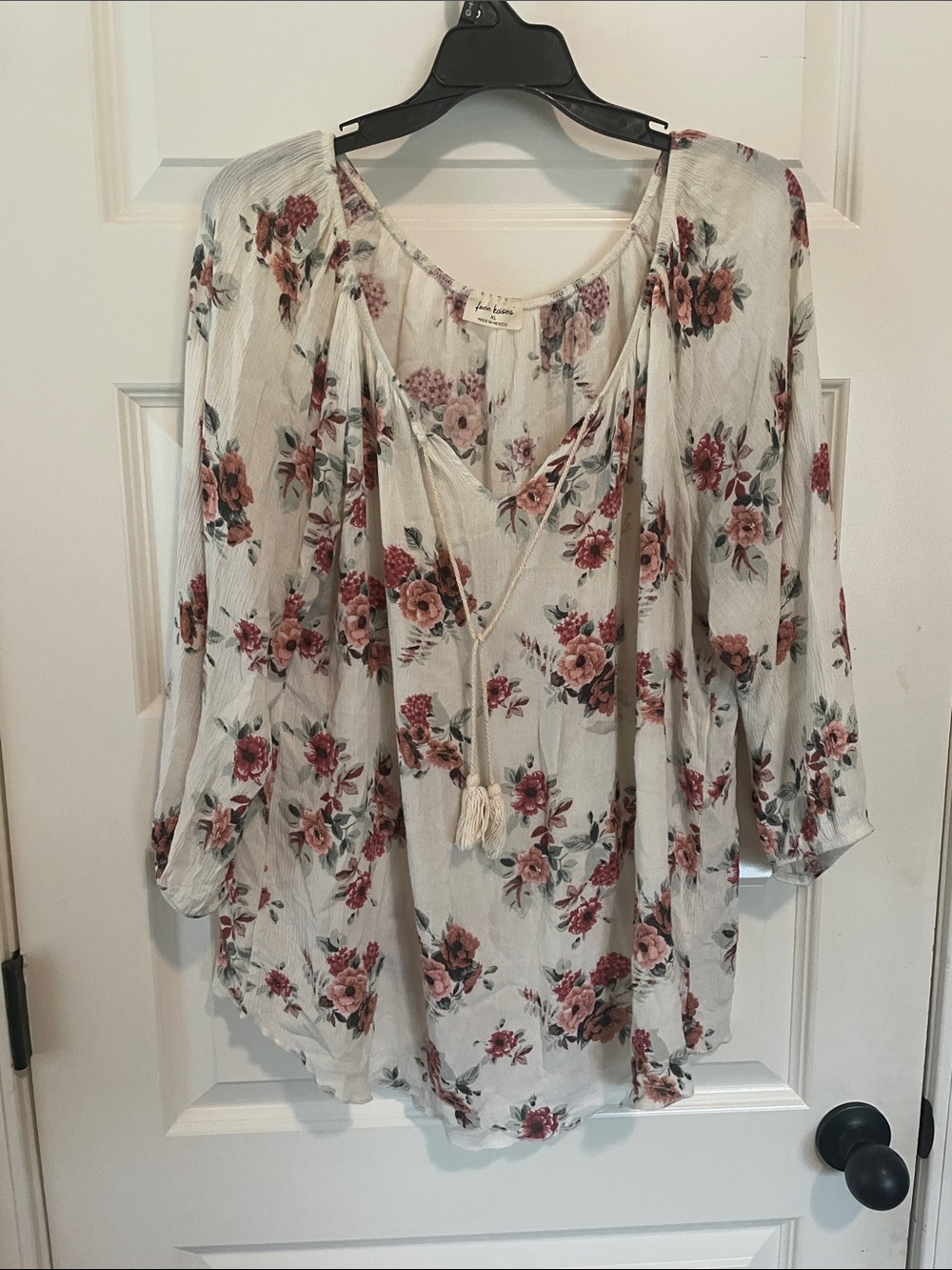 Boho Floral Cream Peasant Blouse